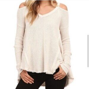 Free people cold shoulder sweater knit long sleeve small cream boho